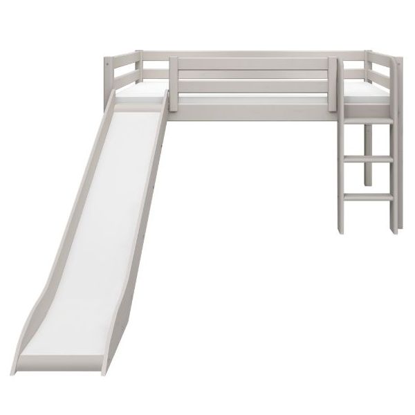 Classic Mid-High Bed with Slide 90 x 200 cm - Whitewashed Grey