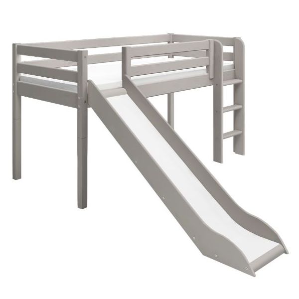 Classic Mid-High Bed with Slide 90 x 200 cm - Whitewashed Grey