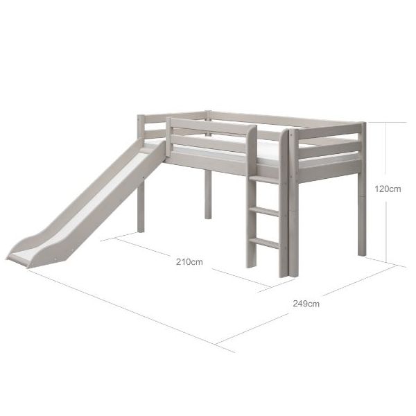 Classic Mid-High Bed with Slide 90 x 200 cm - Whitewashed Grey