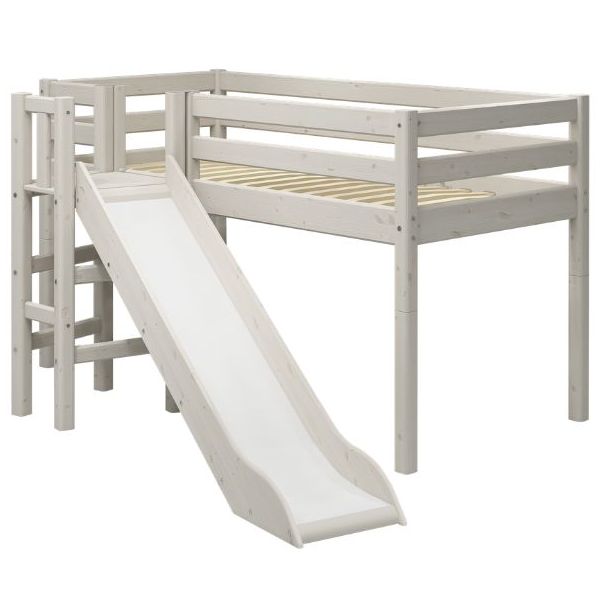 Lit mi-hauteur avec toboggan latéral Classic 90 x 200 cm - Blanc Cérusé