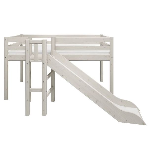 Lit mi-hauteur avec toboggan latéral Classic 90 x 200 cm - Blanc Cérusé