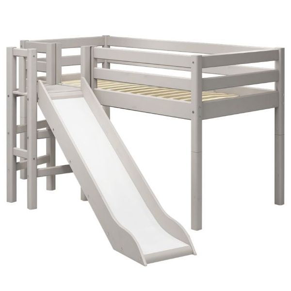 Classic Mid-High Bed with Side Slide 90 x 200 cm - Whitewashed Grey