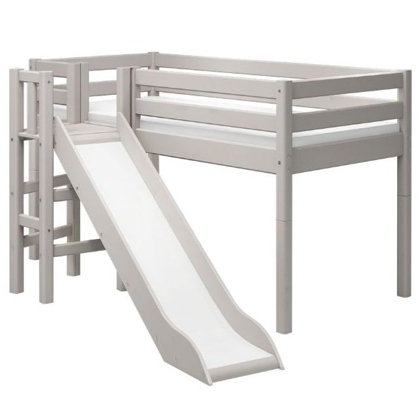 Classic Mid-High Bed with Side Slide 90 x 200 cm - Whitewashed Grey