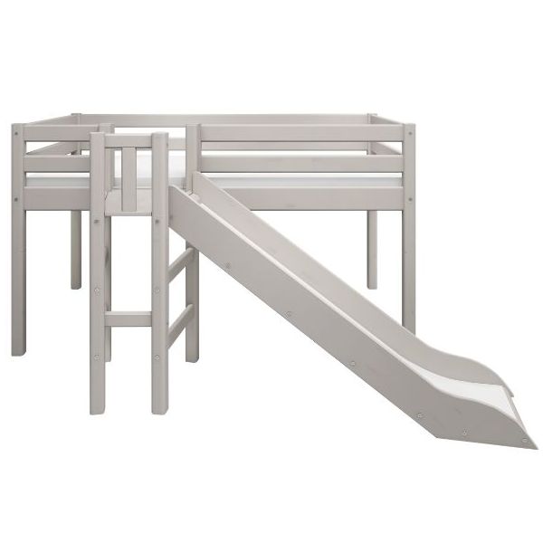 Classic Mid-High Bed with Side Slide 90 x 200 cm - Whitewashed Grey