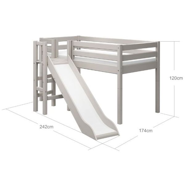 Classic Mid-High Bed with Side Slide 90 x 200 cm - Whitewashed Grey