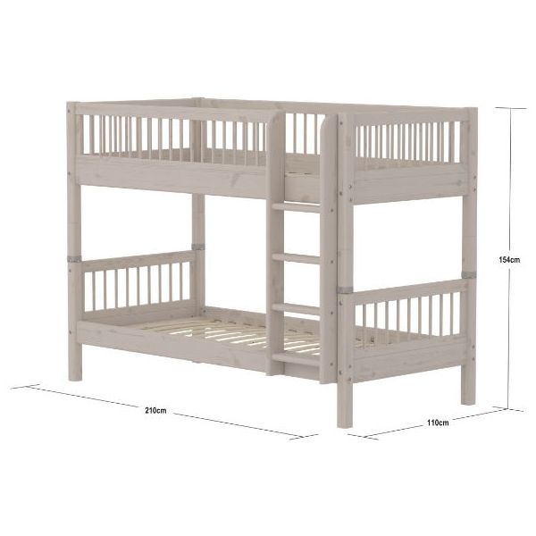 Classic Bunk Bed 90 x 200 cm - Slatted Sides - Whitewashed Grey