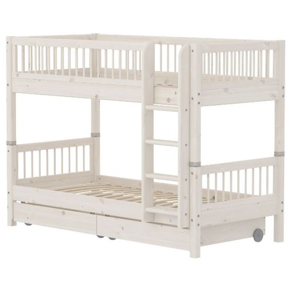 Classic Bunk Bed with Storage Drawers 90 x 200 cm - Slatted Sides - Whitewash