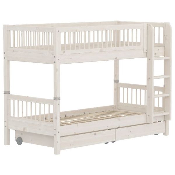 Classic Bunk Bed with Storage Drawers 90 x 200 cm - Slatted Sides - Whitewash