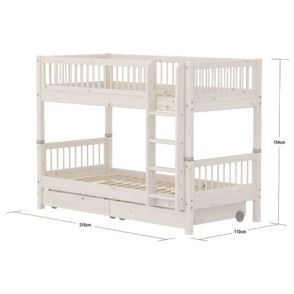 Classic Bunk Bed with Storage Drawers 90 x 200 cm - Slatted Sides - Whitewash