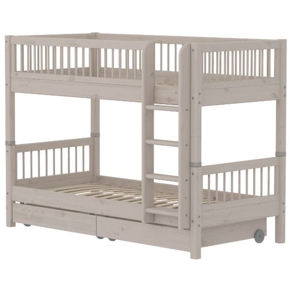 Classic Bunk Bed with Storage Drawers 90 x 200 cm - Slatted Sides - Whitewashed Grey