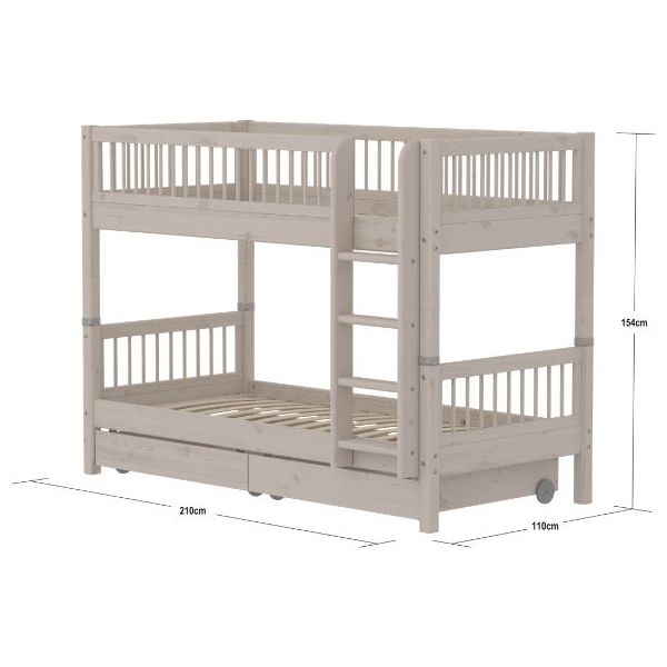 Classic Bunk Bed with Storage Drawers 90 x 200 cm - Slatted Sides - Whitewashed Grey