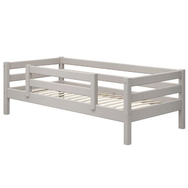 Classic Single Bed with Safety Rail 90 x 200 cm - Whitewashed Grey