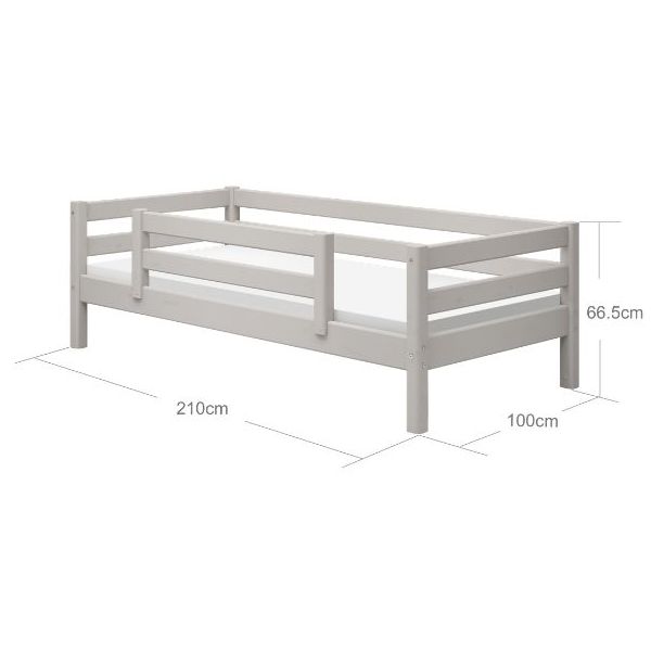 Classic Single Bed with Safety Rail 90 x 200 cm - Whitewashed Grey