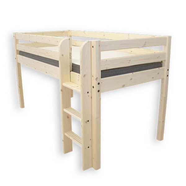 Lit mi-hauteur (120 cm) Classic - Echelle droite - Bois Brut