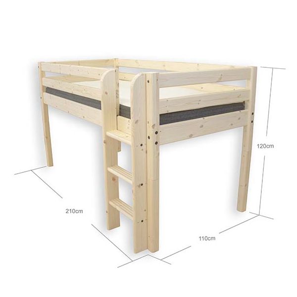 Lit mi-hauteur (120 cm) Classic - Echelle droite - Bois Brut