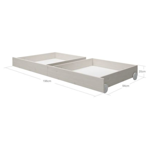 Set de 2 tiroirs de rangement Classic pour lit 90 x 200 cm - Blanc Cérusé