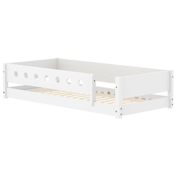 White Montessori Convertible Floor Bed with 3/4 Safety Rail 90 x 200 cm - Perforated Safety Rail - White
