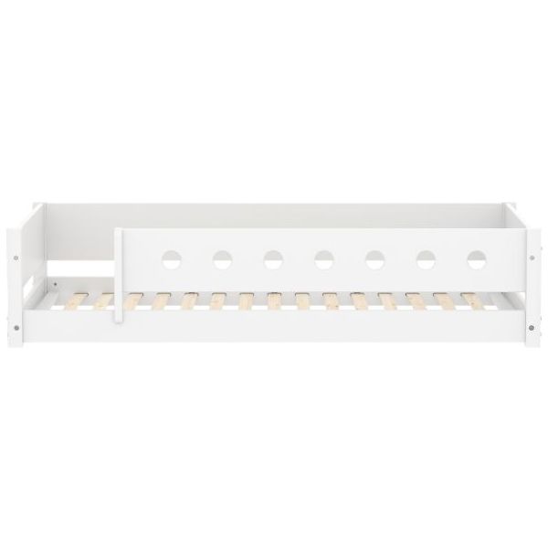 White Montessori Convertible Floor Bed with 3/4 Safety Rail 90 x 200 cm - Perforated Safety Rail - White