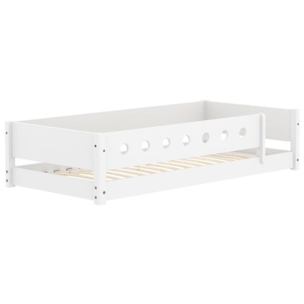 White Montessori Convertible Floor Bed with 3/4 Safety Rail 90 x 200 cm - Perforated Safety Rail - White