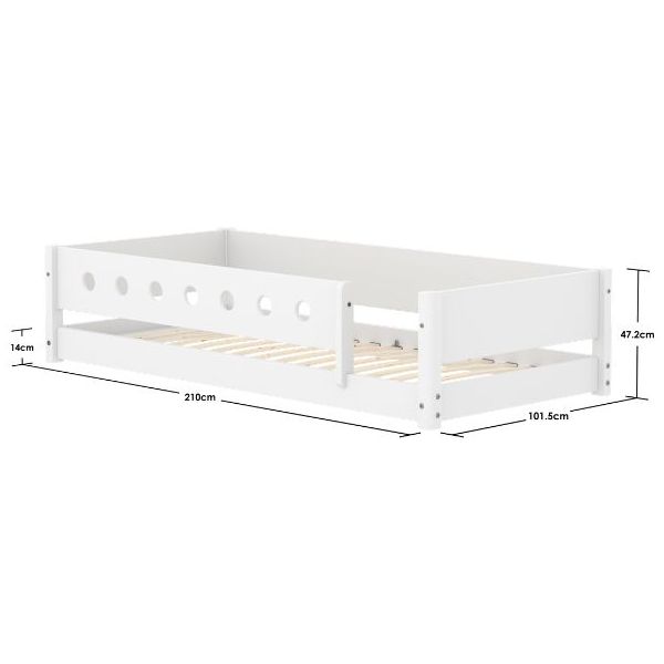 White Montessori Convertible Floor Bed with 3/4 Safety Rail 90 x 200 cm - Perforated Safety Rail - White
