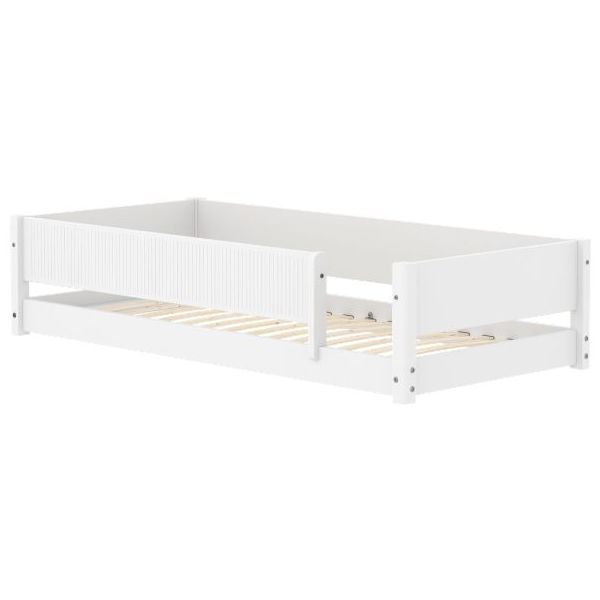 White Montessori Convertible Floor Bed with 3/4 Safety Rail 90 x 200 cm - Grooved Safety Rail - White