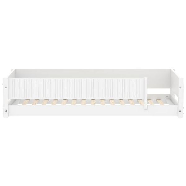 White Montessori Convertible Floor Bed with 3/4 Safety Rail 90 x 200 cm - Grooved Safety Rail - White