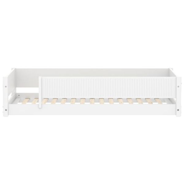 White Montessori Convertible Floor Bed with 3/4 Safety Rail 90 x 200 cm - Grooved Safety Rail - White