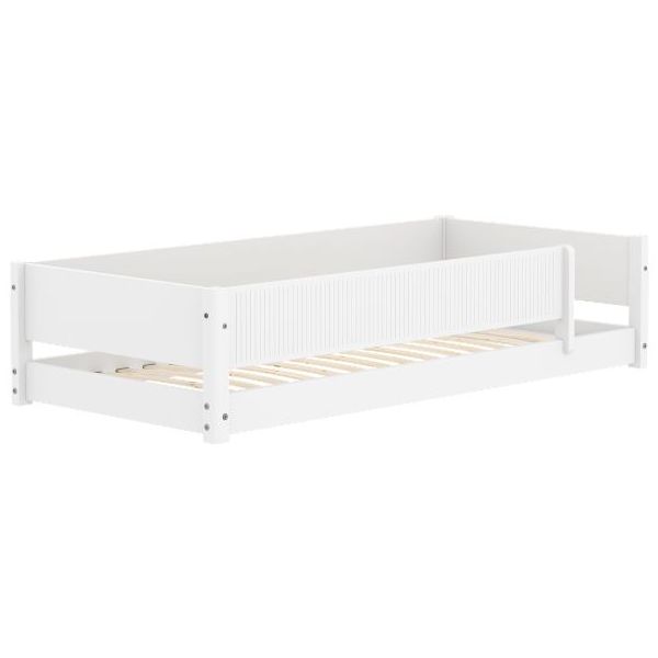 White Montessori Convertible Floor Bed with 3/4 Safety Rail 90 x 200 cm - Grooved Safety Rail - White