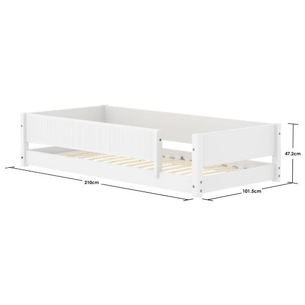 White Montessori Convertible Floor Bed with 3/4 Safety Rail 90 x 200 cm - Grooved Safety Rail - White