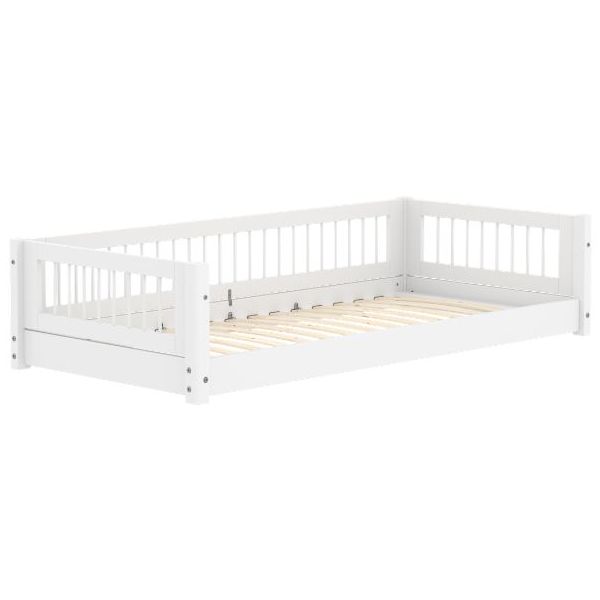 White Montessori Convertible Floor Bed 90 x 200 cm - Slatted Side Rails - White