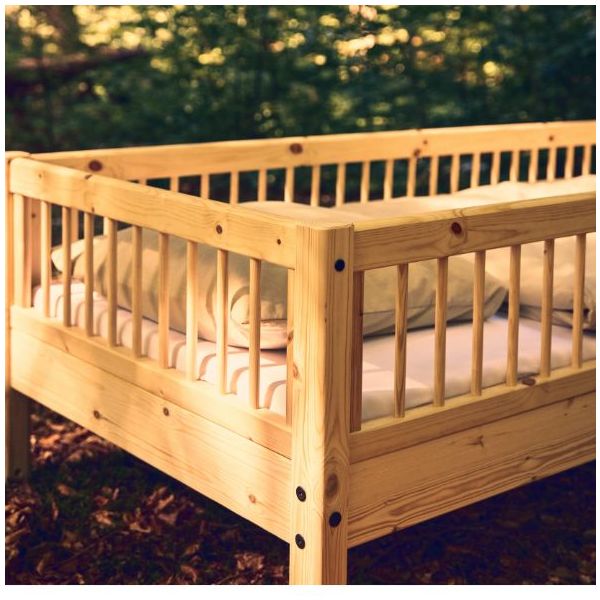 Raw Mid-high bed (120 cm) - Straight ladder - Slatted Sides - Pin