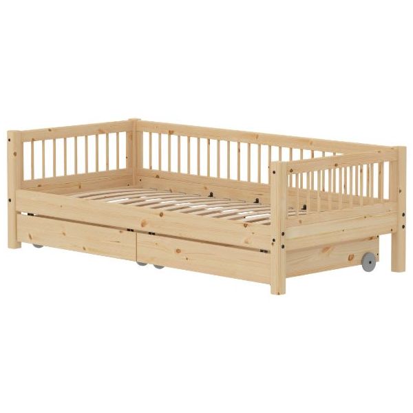 Raw Day Bed with Storage Drawers 90 x 200 cm - Slatted Sides - Pine