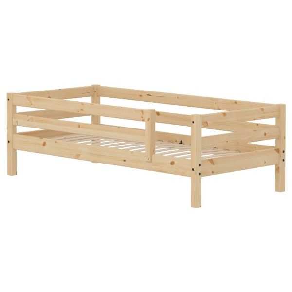 Raw Single Bed with 3/4 Safety Rail 90 x 200 cm - Pine