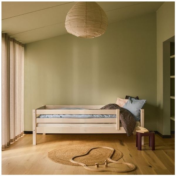 Raw Single Bed with 3/4 Safety Rail 90 x 200 cm - Pine