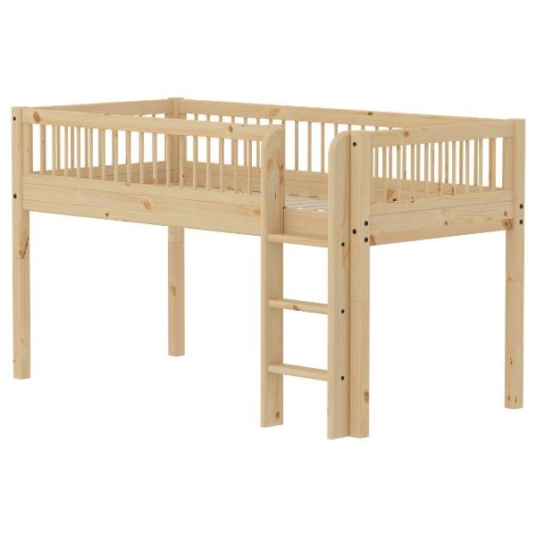 Raw Mid-high bed (120 cm) - Straight ladder - Slatted Sides - Pin