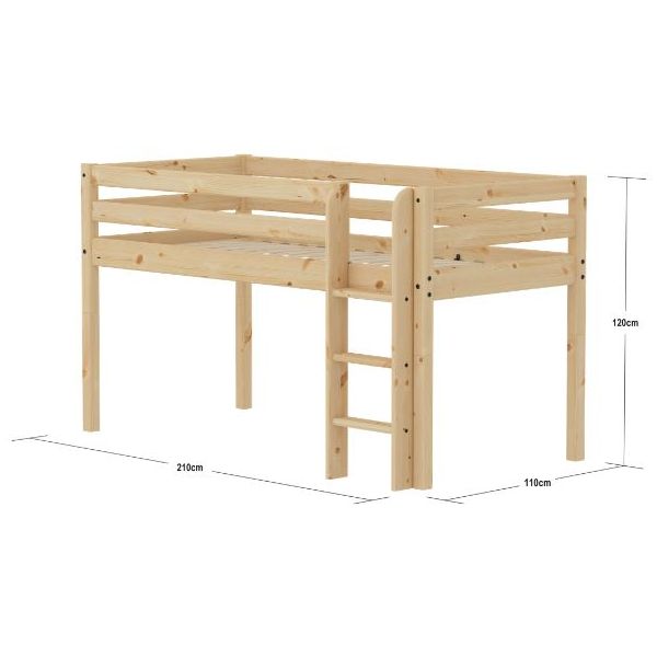 Lit mi-hauteur (120 cm) Raw - Echelle droite - Pin