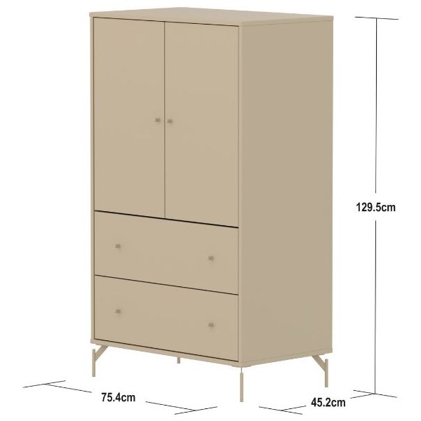 Saga 2 Doors & 2 Drawers Wardrobe - Metal Feet - Oat / Oat