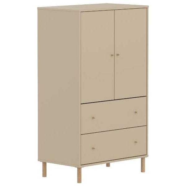 Saga 2 Doors & 2 Drawers Wardrobe - Oak Feet - Oat / Oak