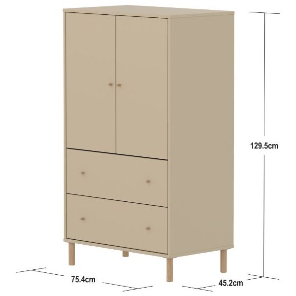 Saga 2 Doors & 2 Drawers Wardrobe - Oak Feet - Oat / Oak