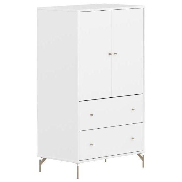 Saga 2 Doors & 2 Drawers Wardrobe - Metal Feet - White / Oat
