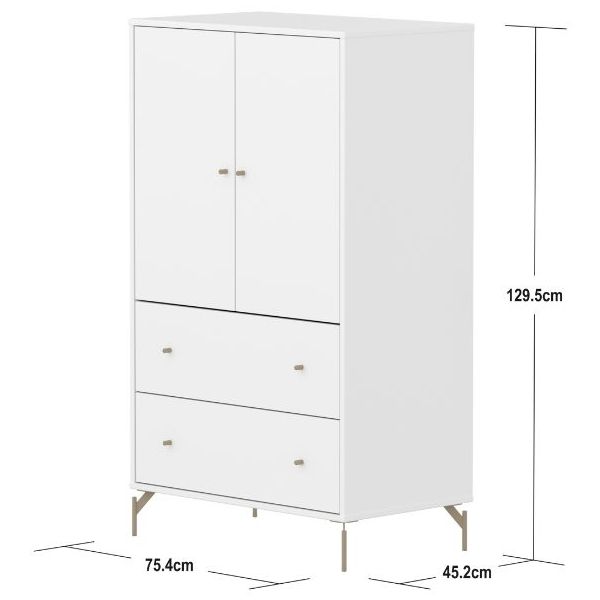 Saga 2 Doors & 2 Drawers Wardrobe - Metal Feet - White / Oat