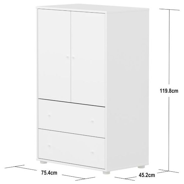 Saga 2 Doors & 2 Drawers Wardrobe - White / White