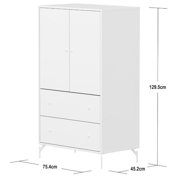 Saga 2 Doors & 2 Drawers Wardrobe - Metal Feet - White / White