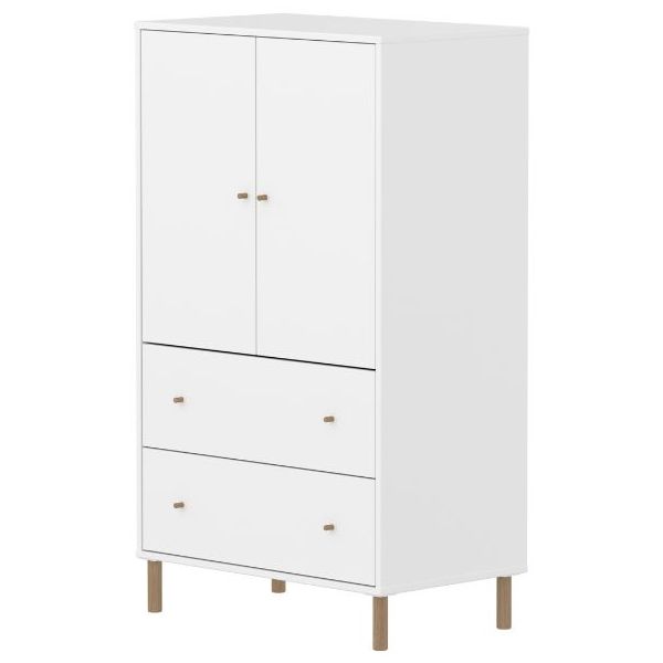 Saga 2 Doors & 2 Drawers Wardrobe - Oak Feet - White / Oak