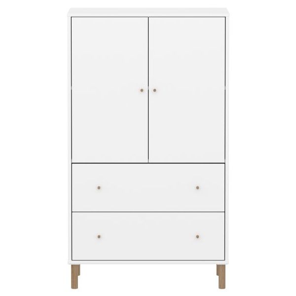 Saga 2 Doors & 2 Drawers Wardrobe - Oak Feet - White / Oak