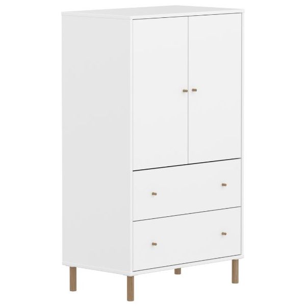 Saga 2 Doors & 2 Drawers Wardrobe - Oak Feet - White / Oak