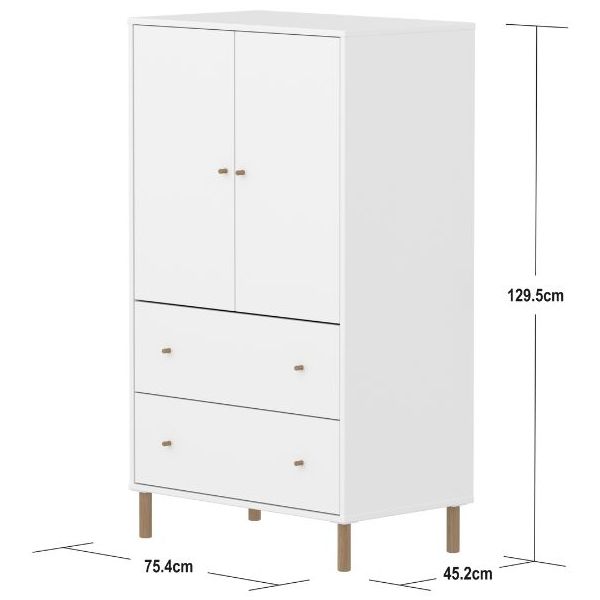 Saga 2 Doors & 2 Drawers Wardrobe - Oak Feet - White / Oak