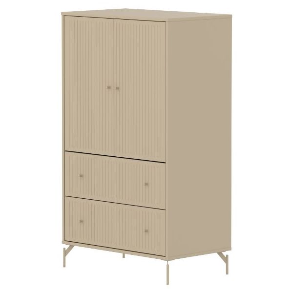 Saga 2 Doors & 2 Drawers Wardrobe - Metal Feet - Grooves Oat / Oat