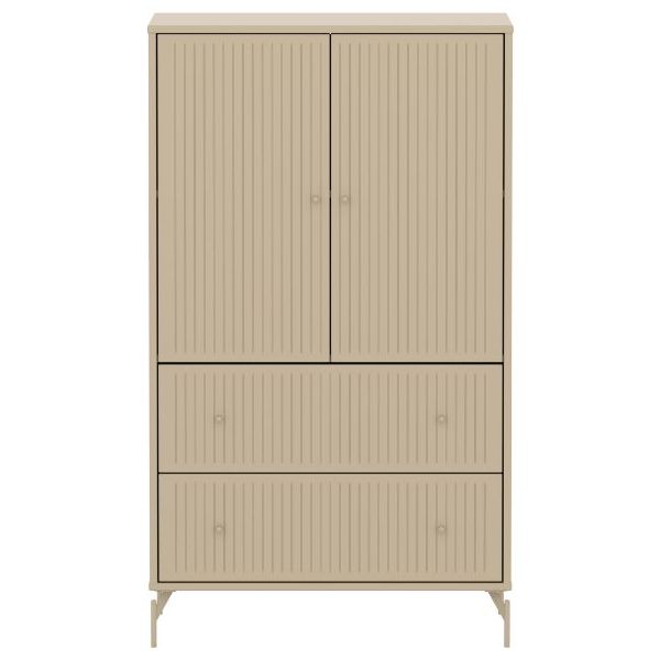 Saga 2 Doors & 2 Drawers Wardrobe - Metal Feet - Grooves Oat / Oat