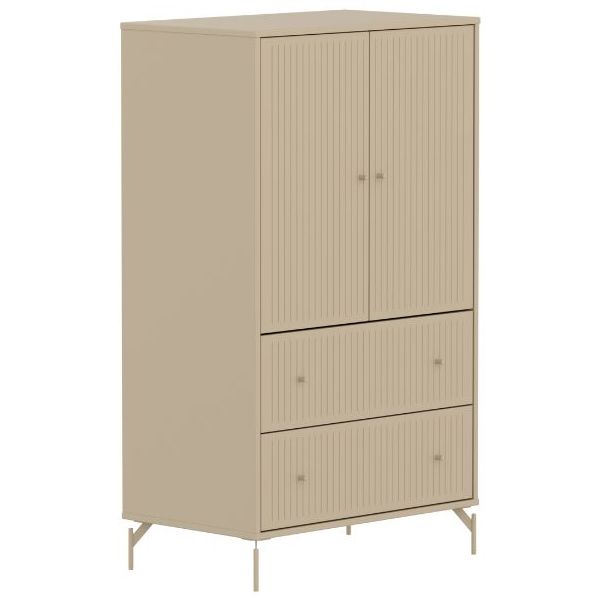 Saga 2 Doors & 2 Drawers Wardrobe - Metal Feet - Grooves Oat / Oat